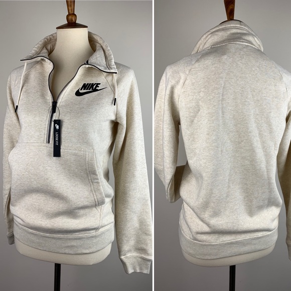 COZY Nike Half-zip Sweatshirt Oatmeal & Black XS - Picture 2 of 8
